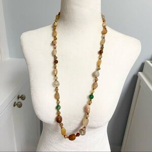Beaded polished stone long funky necklace